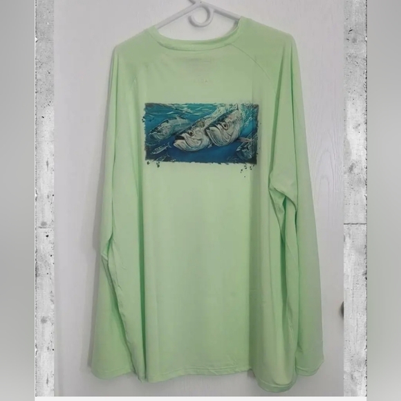 Huk Other - Huk Mens Graphic Fishing T-Shirt Green Tarpon Pursuit Long Sleeve Vented New 3XL